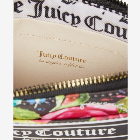 JUICY COUTURE Black Pink Gothic Stripe Floral Rectangle Wristlet Clutch Pouch - Picture 8 of 10